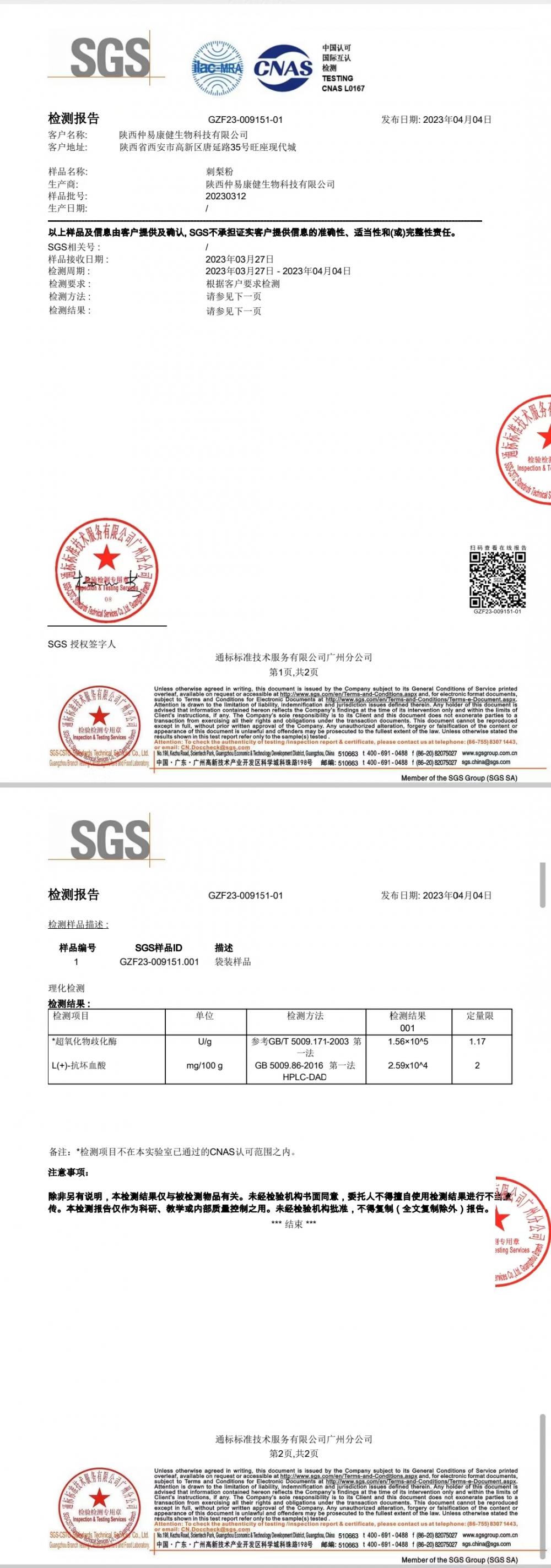 SGS test report