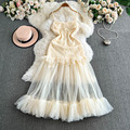 LW0383 2025 Spring Big Swing Mesh Lace Elegant Long Strap Dress for Female Slimming Dinner Party1