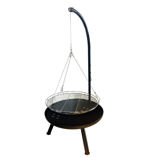 adjustable cooking height wood firepit