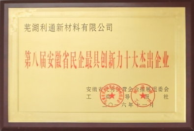THE 8TH TOP TEN OUTSTANDING PRIVATE ENTERPRISES WITH THE HIGHEST INNOVATION CAPABILITY IN ANHUI PROV