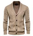 Men's Classic Long Sleeve Solid Color Knit Sweater with Button V Neck Uniform Clothing1