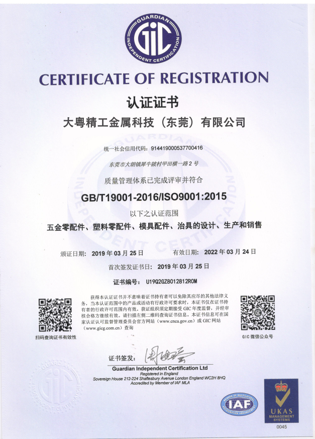 ISO9001 quality management system certification