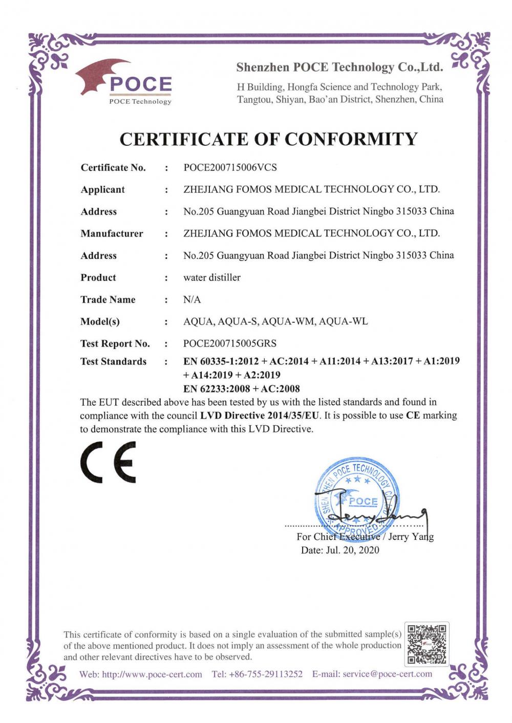 CERTIFICATE OF CONFORMITY