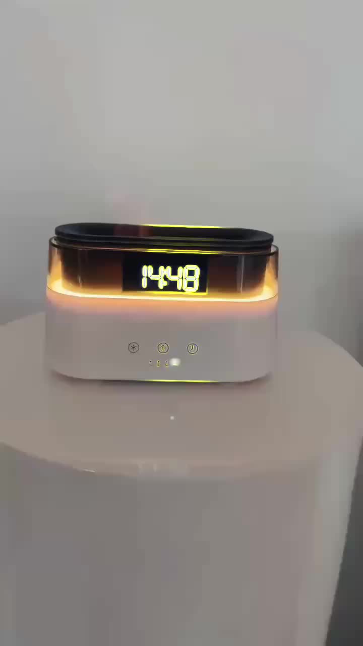 Newset  New Design elegant alarm clock Aroma Oil Electric Humidifier Innovative Simulation Flame diffuser with timer function1