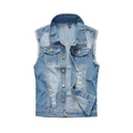 OEM Design Hip Hop Men&#39;s Slim Denim Denim Vest Jacket Αμάνικο Denim Vest Trucker Casual Jacket1