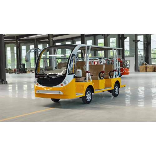 Dies ist ein maßgeschneidertes elektrisches Sightseeing -Auto mit gelbem 11 -Sitzer für unsere Kunden Lingnan Group