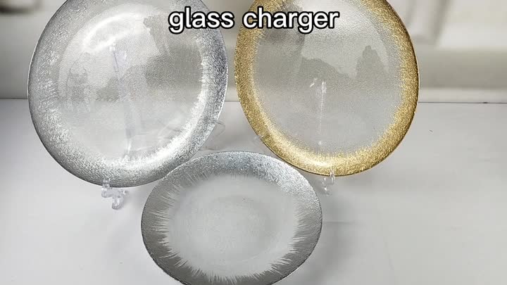 Assiette de chargeur en verre de luxe en or et argent