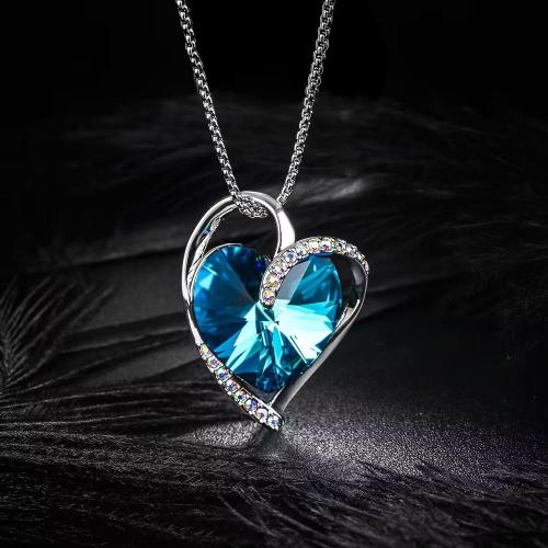 Fashion Classic Ocean Heart Blue Love Crystal Neck