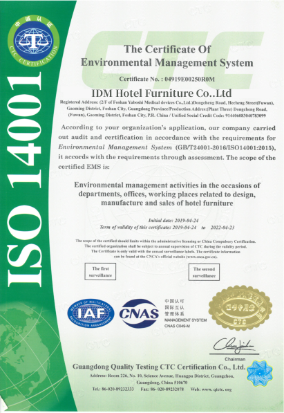 ISO 4001 Environmental Management System Certificate