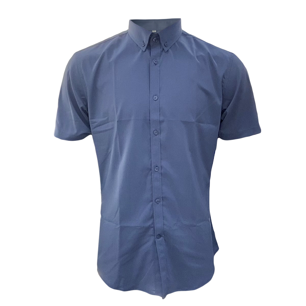 Темно -синяя офисная рубашка с короткими рукавами