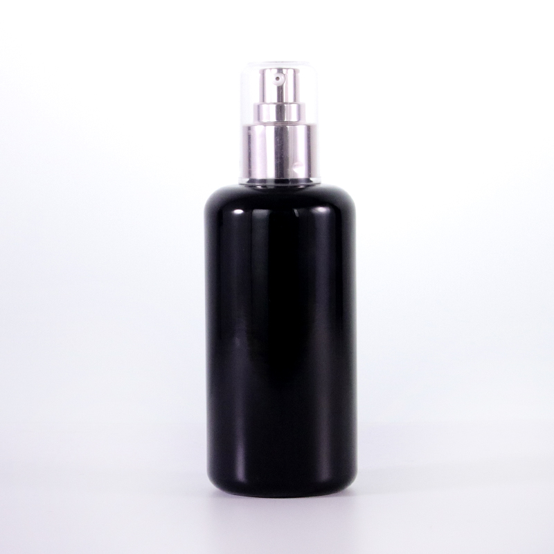 200ml Rund-Schulter-schwarze Glasflasche mit Rosengoldpumpe