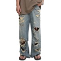 Street Wear Men Vintage Acid Wash Distressed Blue Wide Loose Fit Jean Jeans1