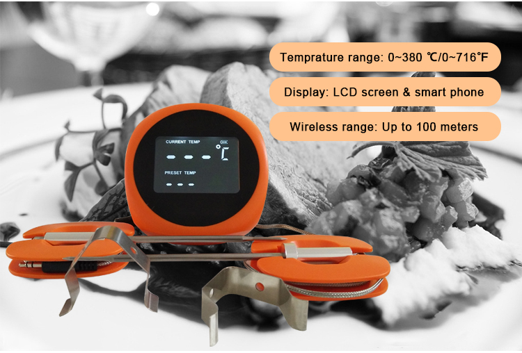 Thermomètre à viande pour four à barbecue Bluetooth intelligent avec 6 sondes de qualité alimentaire