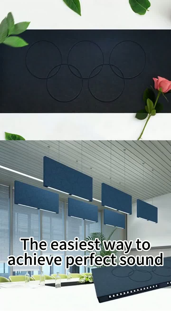 Tetos acústicos de poliéster personalizados apresentam um design elegante de anéis olímpicos