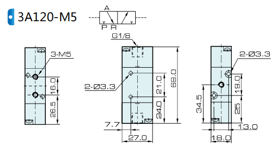 3A120-M5 Airtac نوع مزدوج الهواء الطيار صمام هوائي 3 طرق 0