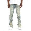 Custom Men Streetwear vintage Distressed Stretch Denim Pants Fashion Rapped Stacked Jeans1