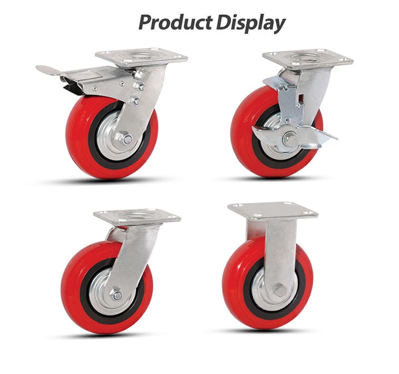 Heavy duty arcuate red pu caster