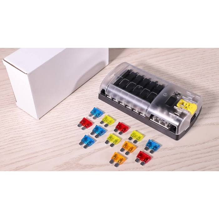 Fuse Block 2 Positive Power Negative Bus Bar screw LED Indicator 6 Circuit Blade Fuse Box Holder1