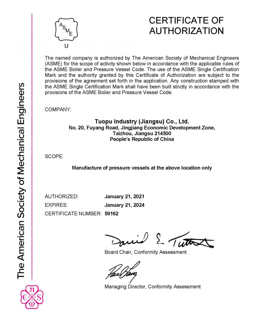 ASME for pressure vessel