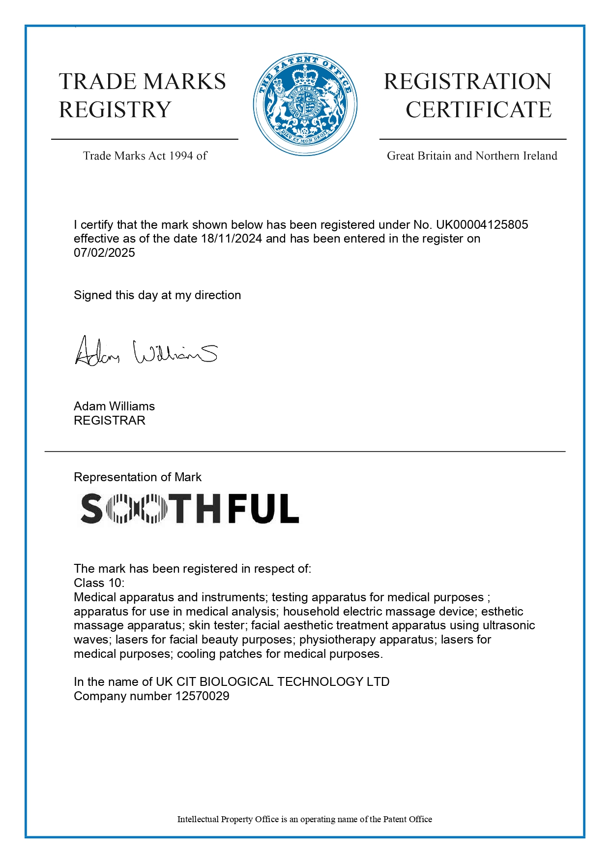 Trade Mark Registration Certificate