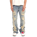 High Street Men&#39;s Rapped Jeans New Design Flare Denim Jeans Custom Waxed Denim Jeans for Men1