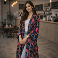 Womenq234 ژاکت کش باف پشمی مسلمان | طرح جدید و معتدل گل | آستین بلند Maxi Abaya | سبک و قابل تنفس | سبک باز جلویی 1