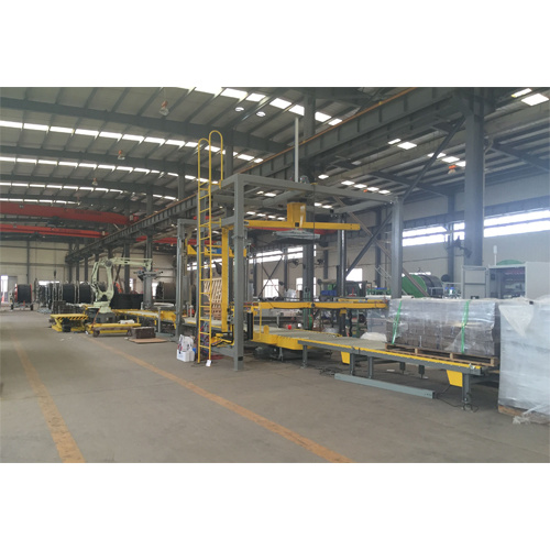 Auto cardboard palletizing, strap & wrap line 