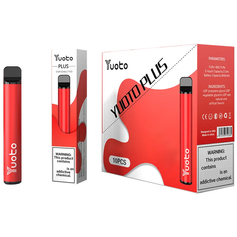Оригинальный Yuoto Plus 800 Puffs Ondosable Kit Eg Egarettes Устройство 600 мАч батарея 2,5 мл стручков 800Puffs Vape Pen