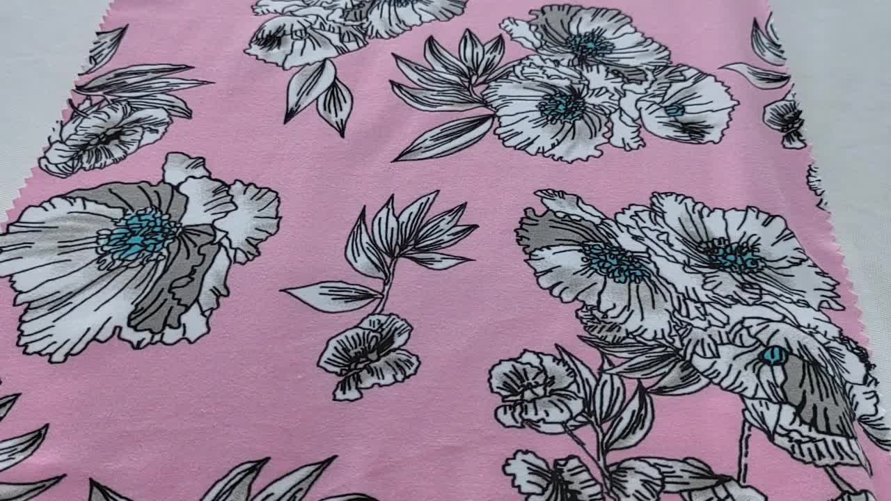 Belo padrão de flores poliéster 94% spandex 6% tecido de pêssego de pêssego de tecido de camisa única para uso de lazer1