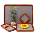 Hanhong Wholesale Custom Velvet Schmuck Verpackung Massivholz Luxusring Halskette Armband grauer Schmuck Display Tably1