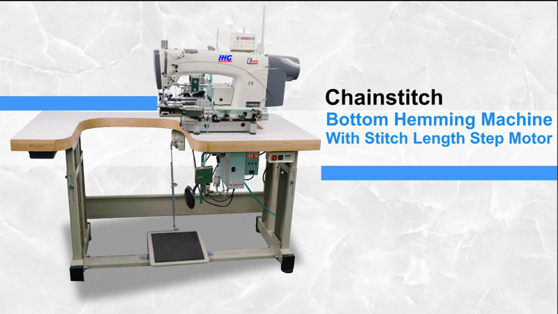 IHG Chainstitch bottom hemming machine with stitch length step motor.