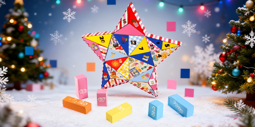 Caja de regalo con calendario de Adviento navideño: diseño colorido en forma de estrella, desbloquea la cuenta regresiva sorpresa navideña