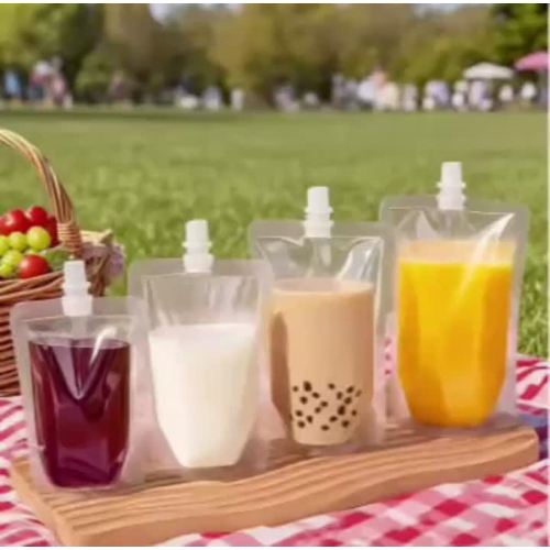 שקית פיה שקופה בדרגת מזון עבור מיץ, חלב ומזונות נוזליים