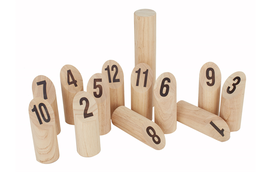 Viking Bowling - numerada Block Game Toss - Scatter Outdoor Game-Rubberwood Viking Kubb Game Set