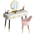 Luxury Metal Legs Dresser with Mirror, LED Light, Mirror Installation Free, Marble Top Desktop Dressing Table for Bedroom Furniture1