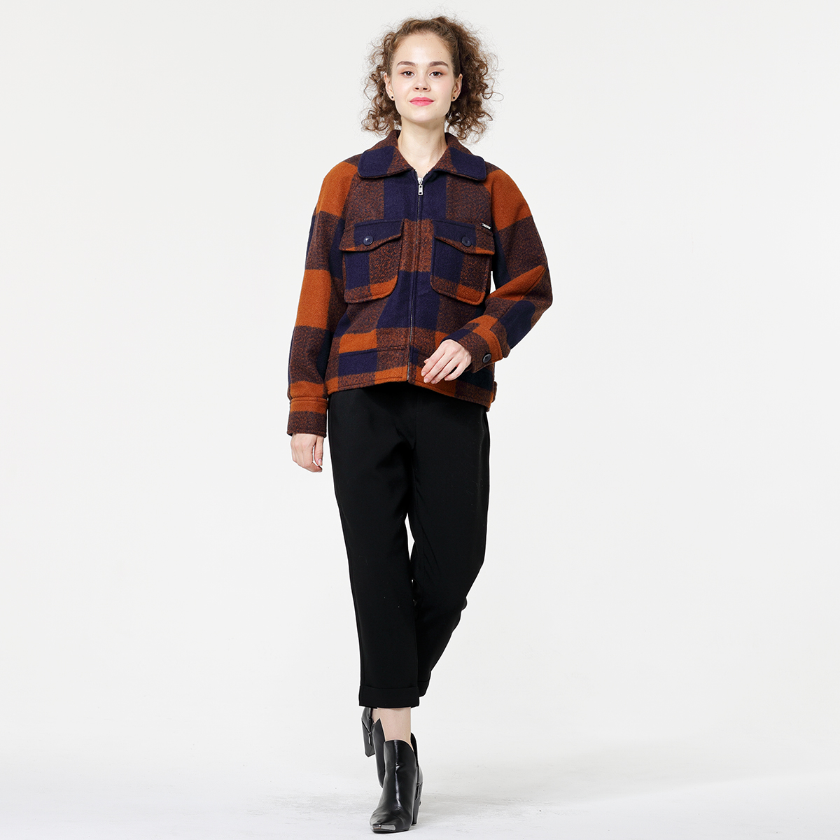 Woolen Check Lady's Short Jacket Woolen Check Lady's Short Jacket