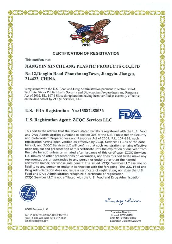 FDA CERTIFICATION OF REGISTRATION