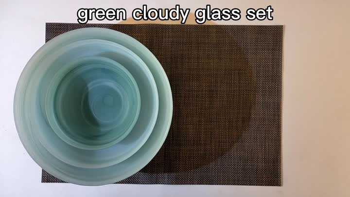 Green Colored Frosted Cloudy Glass Plates Set