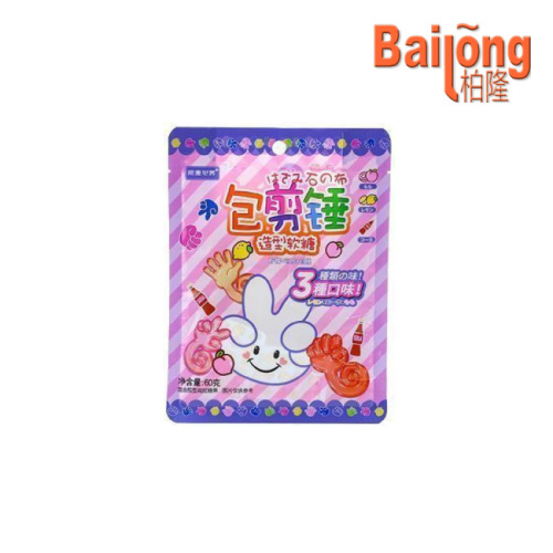 Guangdong Bailong Food Technology presenta un nuevo diseño de gomitas divertidas de piedra, papel o tijera