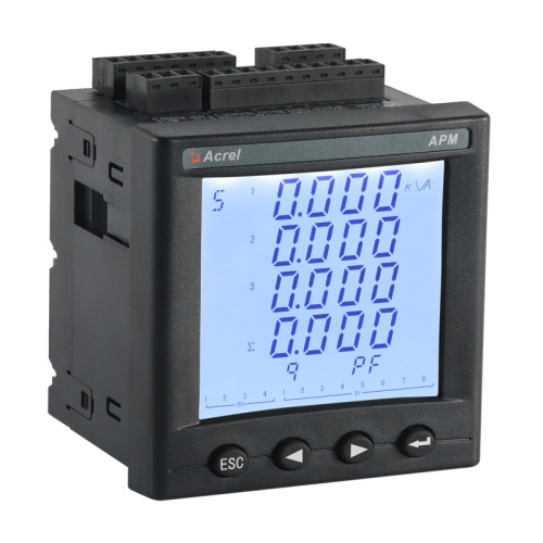 Presenta la interfaz de pantalla (corriente, voltaje y potencia) de los medidores de potencia de red de la serie APM