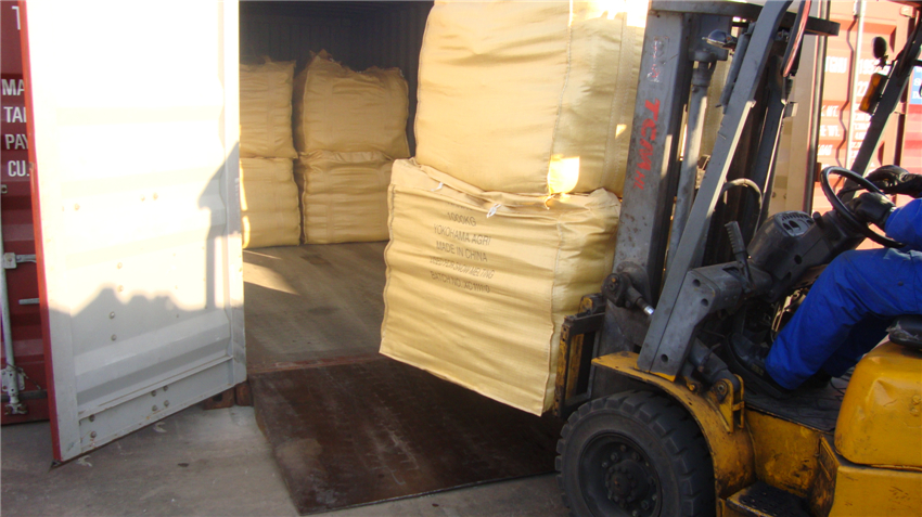 Eco-friendly road salt    is being loaded in a container