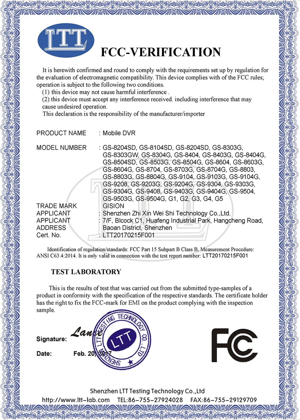 FCC Certificates