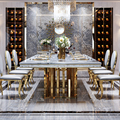 Gold Luxury Hotel Banquet Marble Table Stainless Steel Frame Rectangle Dining Table1