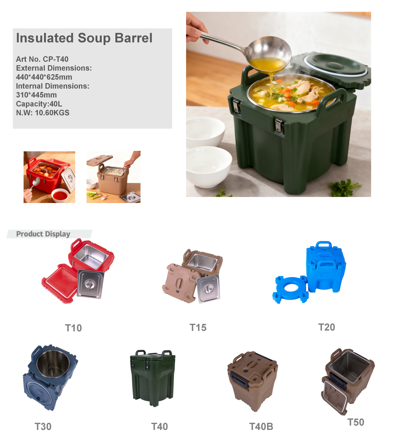 Recipiente aquecedor de sopa isolado de grande capacidade T50 50L