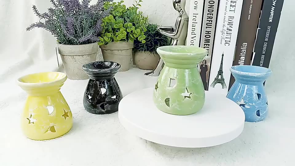 Malikhaing retro crack glaze ceramic mahahalagang lampara ng langis aroma burner para sa home hapunan dekorasyon aromatherapy amoy pag -alis ng censer1