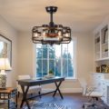 Caged Ceiling Fan 18 Inch Flush Mount Vintage Bladeless Rustic Chandelier with Remote1