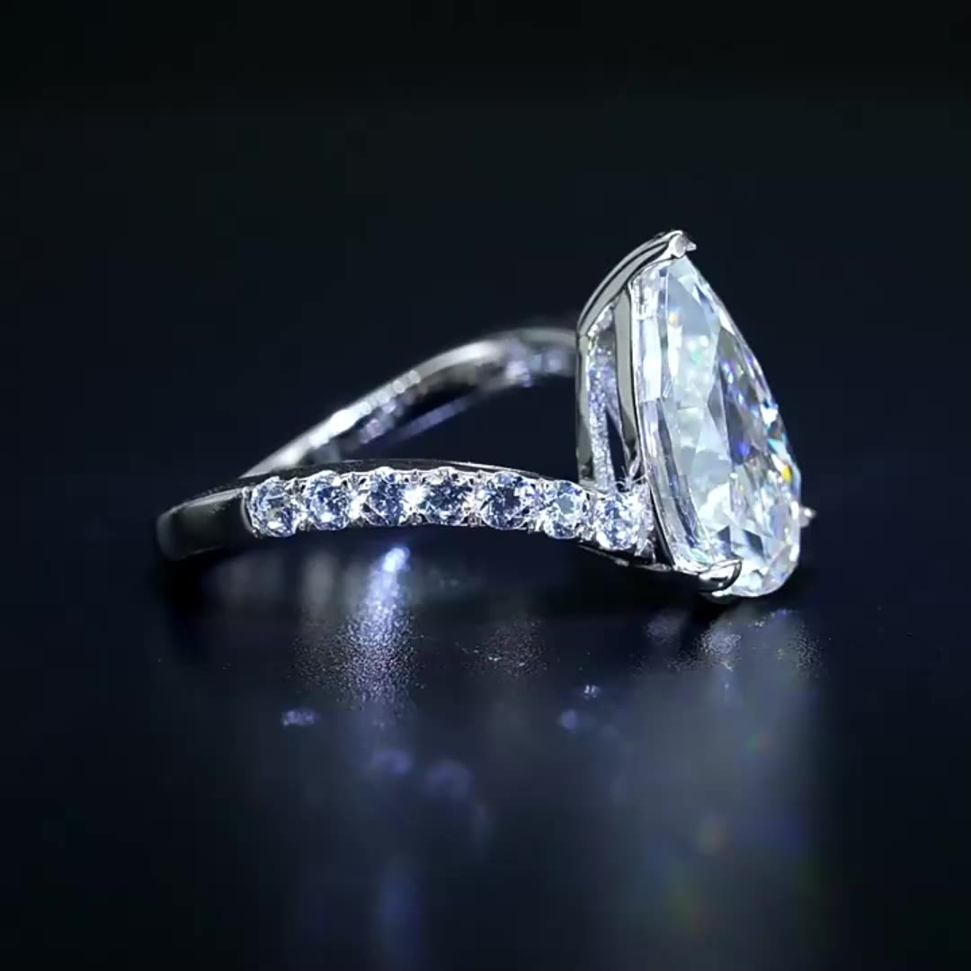 Bague de diamant à eau de luxe en forme de poire haute carbone 3ct grand diamant 18k réel anneau de mariage en or