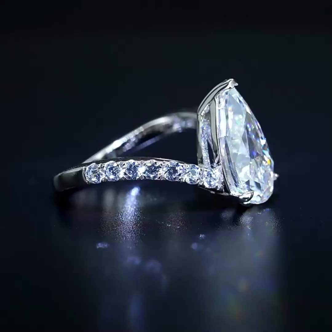 Luxury Water Drop Diamond Ring Pear-Shaped High Carbon 3ct Big Diamond 18k Real Gold Wedding Ring Women's Ring1