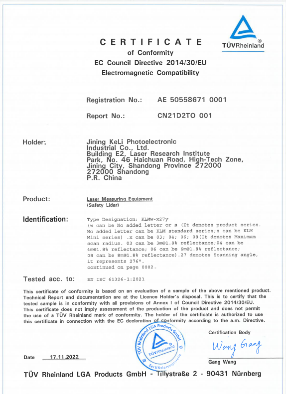 KLM and KLMs-safety certificate EMC