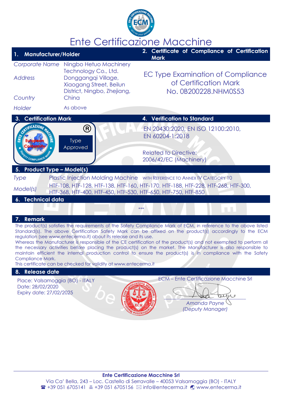 EC Type Examination of Compliance  of Certification Mark